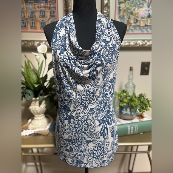 CDW Tops - Y2K CREATIVE DESIGN WORKS FLORAL PAISLEY COWL NECK TIE BACK HALTER TOP SZ M